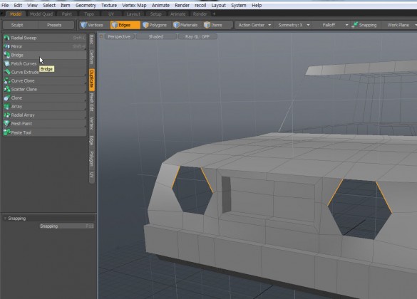 2. select those two polygons and Bridge. 2. select those two polygons and Bridge.